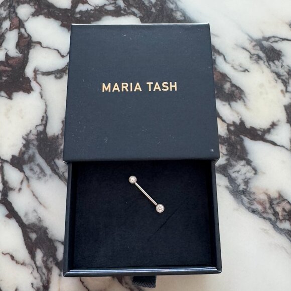 Maria Tash Scallop Set Diamond Nipple Barbell in White Gold - Picture 2 of 9